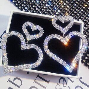 Rhinestone Double Heart Earrings